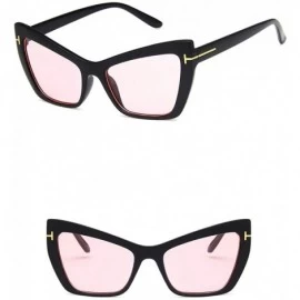 Rectangular Unisex Sunglasses Fashion Bright Black Grey Drive Holiday Rectangle Non-Polarized UV400 - Bright Black Pink - CX1...