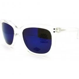 Rectangular Womens Thin Plastic Retro Rectangular Horn Rim Horned Sunglasses Mirrored Lens - Black Silver - CU11YFDYU1F $9.00