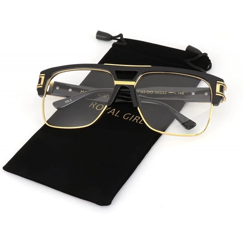 Rimless Vintage Aviator Glasses For Men Oversize Square Clear Lens Eyewear - Black Frame - CY1863S0Q4S $16.62