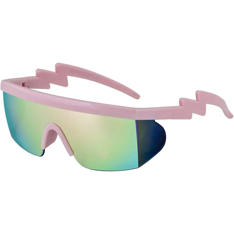 Goggle Semi Rimless Goggle Style Retro Rainbow Mirrored Lens ZigZag Sunglasses - Pink Mirror - C4195EH40HG $11.94