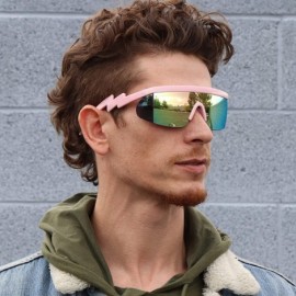 Goggle Semi Rimless Goggle Style Retro Rainbow Mirrored Lens ZigZag Sunglasses - Pink Mirror - C4195EH40HG $11.94