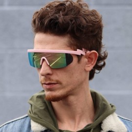 Goggle Semi Rimless Goggle Style Retro Rainbow Mirrored Lens ZigZag Sunglasses - Pink Mirror - C4195EH40HG $11.94