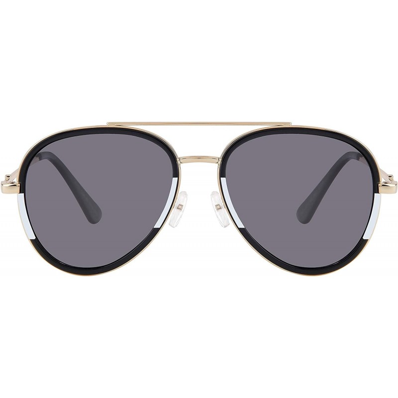 Round Double BridgeMetal Aviator Men Women Designer Sunglasses with Pouch - Gold Black and White Frame With Grey Lens - CF18W...