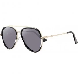 Round Double BridgeMetal Aviator Men Women Designer Sunglasses with Pouch - Gold Black and White Frame With Grey Lens - CF18W...