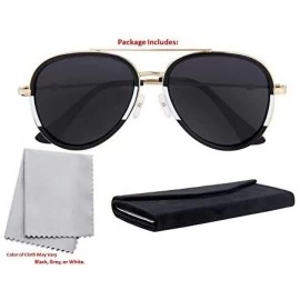 Round Double BridgeMetal Aviator Men Women Designer Sunglasses with Pouch - Gold Black and White Frame With Grey Lens - CF18W...