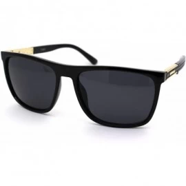 Rectangular Mens Elegant Designer Fashion Stylish Plastic Rim Sunglasses - Shiny Black Gold Black - CM18YGI856W $20.01