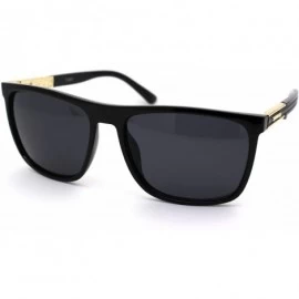 Rectangular Mens Elegant Designer Fashion Stylish Plastic Rim Sunglasses - Shiny Black Gold Black - CM18YGI856W $10.80