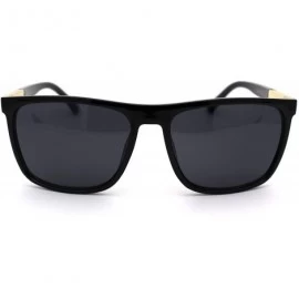 Rectangular Mens Elegant Designer Fashion Stylish Plastic Rim Sunglasses - Shiny Black Gold Black - CM18YGI856W $10.80