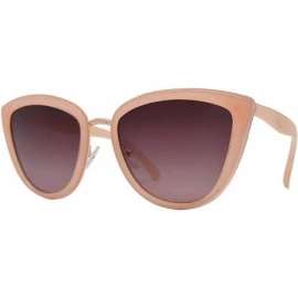 Round Polarized - Women Cat Eye Metal Bridge Oversized Design Sunglasses - UV Protection - Pink + Polarized Brown Pink - C218...