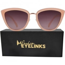 Round Polarized - Women Cat Eye Metal Bridge Oversized Design Sunglasses - UV Protection - Pink + Polarized Brown Pink - C218...