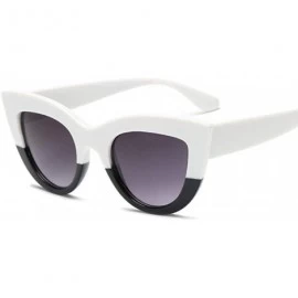 Oversized New Cat Eye Sunglasses Women Flat Top Oversized Mirror White - White Black - CZ18XAKLEMD $19.29