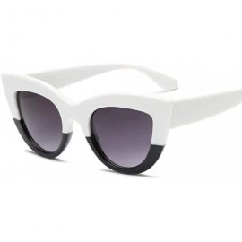 Oversized New Cat Eye Sunglasses Women Flat Top Oversized Mirror White - White Black - CZ18XAKLEMD $11.57