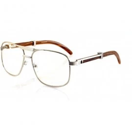 Oval Unisex Vintage Style Clear Lens Metal & Wood Feel Eyeglasses UV 400 Protection A071 New - Silver/ Brown - CA189MH38Q3 $2...