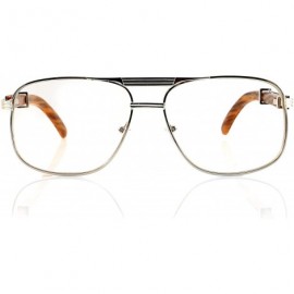 Oval Unisex Vintage Style Clear Lens Metal & Wood Feel Eyeglasses UV 400 Protection A071 New - Silver/ Brown - CA189MH38Q3 $1...