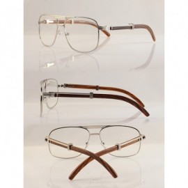 Oval Unisex Vintage Style Clear Lens Metal & Wood Feel Eyeglasses UV 400 Protection A071 New - Silver/ Brown - CA189MH38Q3 $1...