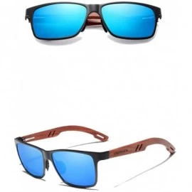 Square Genuine adjustable sunglasses Square men polarized UV400 Al-Mg And Bubinga Wood - Black/Blue - CD18WO74C6I $44.14