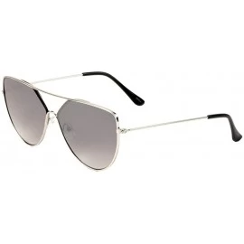 Cat Eye Flat Top Thin Frame Round Cat Eye Color Mirror Sunglasses - Grey - C8197MMHGTN $26.65