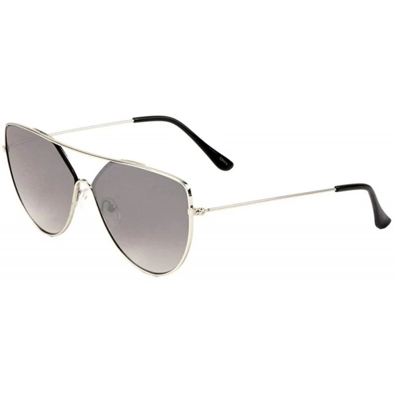 Cat Eye Flat Top Thin Frame Round Cat Eye Color Mirror Sunglasses - Grey - C8197MMHGTN $26.65