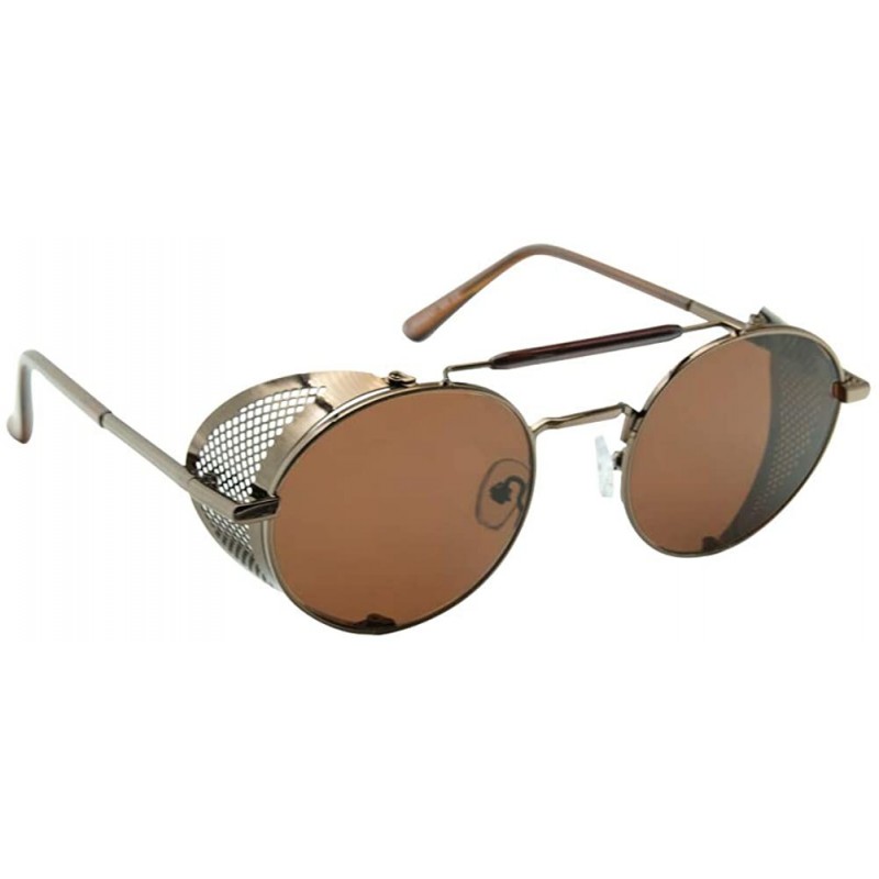 Shield Retro Round Steampunk Sunglasses Men - Gothic Womens Steampunk Sunglass - Brown - CH18R5EHW68 $11.29