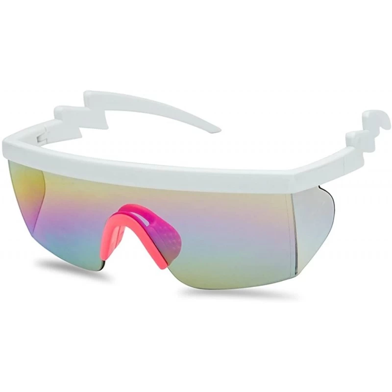 Wrap 80's Neon Semi Rimless Style Retro Rainbow Mirrored Transparent Lens ZigZag Sunglasses - CV18DARODYS $21.22