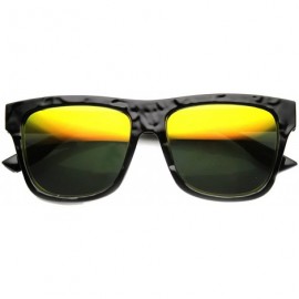 Rectangular Classic Rectangular Flat Top Wrinkle Textured Flash Mirror Horn Rimmed Sunglasses 54mm - Shiny-black / Fire - C01...