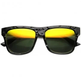 Rectangular Classic Rectangular Flat Top Wrinkle Textured Flash Mirror Horn Rimmed Sunglasses 54mm - Shiny-black / Fire - C01...