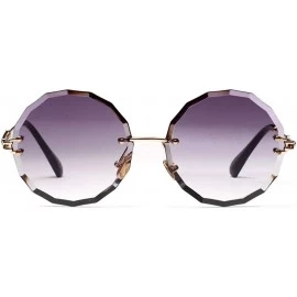 Oversized Borderless Diamond Cut Round Retro Glasses Female Transparent Color Lens Sunglasses - Progressive Gray - CJ18UAY4QM...