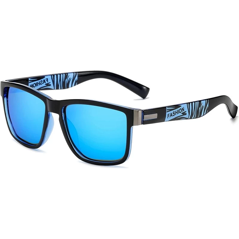 Goggle Polarized Square Sunglasses Women Men Vintage Driving Fishing Glasses - Black&blue Blue - CD192QRLIET $12.31