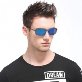 Square Polarized Sports Sunglasses Day And Night Driving Glasses Metal Frame Al-Mg Glasses - Blue - C518MGHRCEW $12.43