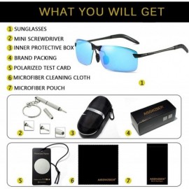 Square Polarized Sports Sunglasses Day And Night Driving Glasses Metal Frame Al-Mg Glasses - Blue - C518MGHRCEW $12.43