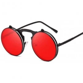 Round Classic Men Round Flip Cover Sunglasses Steampunk Women Retro Circle Small Frame Sun Glasses Eyewear UV400 - 4 - C2197A...