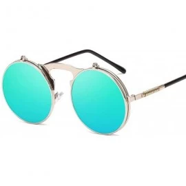 Round Classic Men Round Flip Cover Sunglasses Steampunk Women Retro Circle Small Frame Sun Glasses Eyewear UV400 - 4 - C2197A...