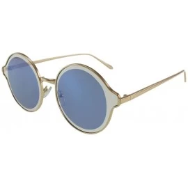 Round Millie - Reflective Lens Round Sunglasses with Microfiber Pouch - Gold / Blue - CH18CUG5R25 $10.22