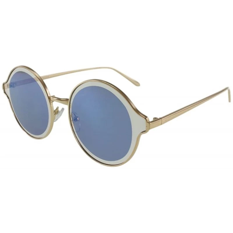 Round Millie - Reflective Lens Round Sunglasses with Microfiber Pouch - Gold / Blue - CH18CUG5R25 $10.22