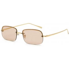 Rectangular New fashion trend ocean film unisex small frame rectangular metal half frame sunglasses - Brown - CH18T0Y74EI $10.31