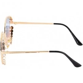 Goggle Fashion Round Pearl Decor Sunglasses UV Protection Metal Frame - Blue&pink Lens-e - CJ18U0EE5ZR $18.46