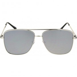 Rectangular Super Oversized Squared Rectangular Pilots Metal Rim Sunglasses - Silver Silver Mirror - C918R2LK94S $24.74