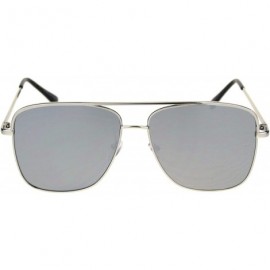 Rectangular Super Oversized Squared Rectangular Pilots Metal Rim Sunglasses - Silver Silver Mirror - C918R2LK94S $13.30