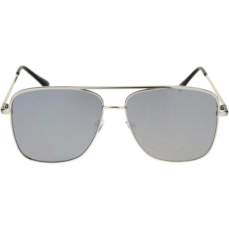 Rectangular Super Oversized Squared Rectangular Pilots Metal Rim Sunglasses - Silver Silver Mirror - C918R2LK94S $13.30
