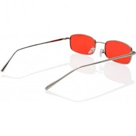 Rectangular Retro 90s Hipster Small Rectangular Thin Metal Frame Transparent Sunglasses - Silver Frame/ Red Lens - C218L6RY35...