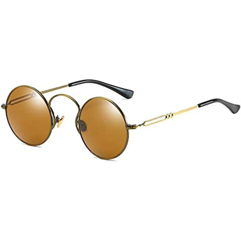 Round Polarized Small Round Sunglasses Retro Metal Frame - Brown Tinted Polarized Lens - CV18SL2LNM7 $14.12