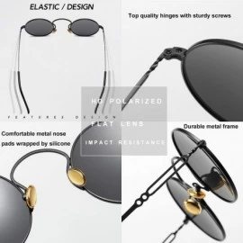 Round Polarized Small Round Sunglasses Retro Metal Frame - Brown Tinted Polarized Lens - CV18SL2LNM7 $14.12