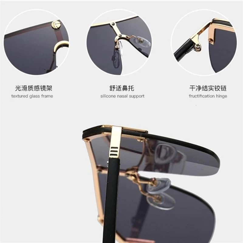 Sunglasses Women Rimless Square Big Sun Glasses for Women Summer Style  Female Uv400 Alloy Mens Accessories - C2199QDH87R