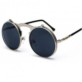 Oversized Metal Steampunk Sunglasses Women Fashion Round Glasses Vintage Sun Female UV400 Eyewear Shades - Silvergray - CU198...