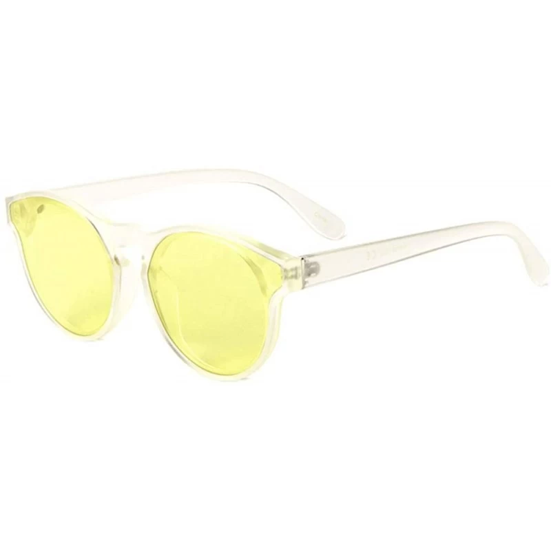 Round Crystal Color Classic Round Cat Eye Sunglasses - Yellow - CN1996N8TQA $26.28