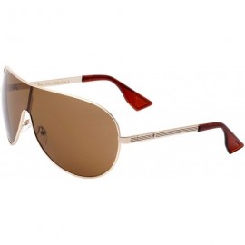 Shield Three Line Temple Curved One Piece Shield Lens Sunglasses - Brown - C0199IKSZ68 $35.06