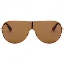 Shield Three Line Temple Curved One Piece Shield Lens Sunglasses - Brown - C0199IKSZ68 $20.10