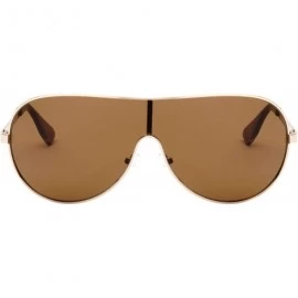 Shield Three Line Temple Curved One Piece Shield Lens Sunglasses - Brown - C0199IKSZ68 $20.10