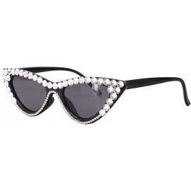 Square Sparkling Crystal Cat Eye Sunglasses UV Protection Rhinestone Sunglasses - White Rhinestone - CL18XRX304H $28.83