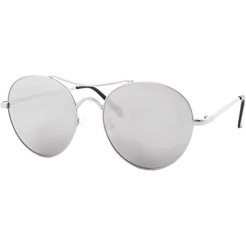 Aviator Round Aviator Sunglasses Men Women Mirrored Metal Double Bridge Stylish - C218RK92HZA $12.71